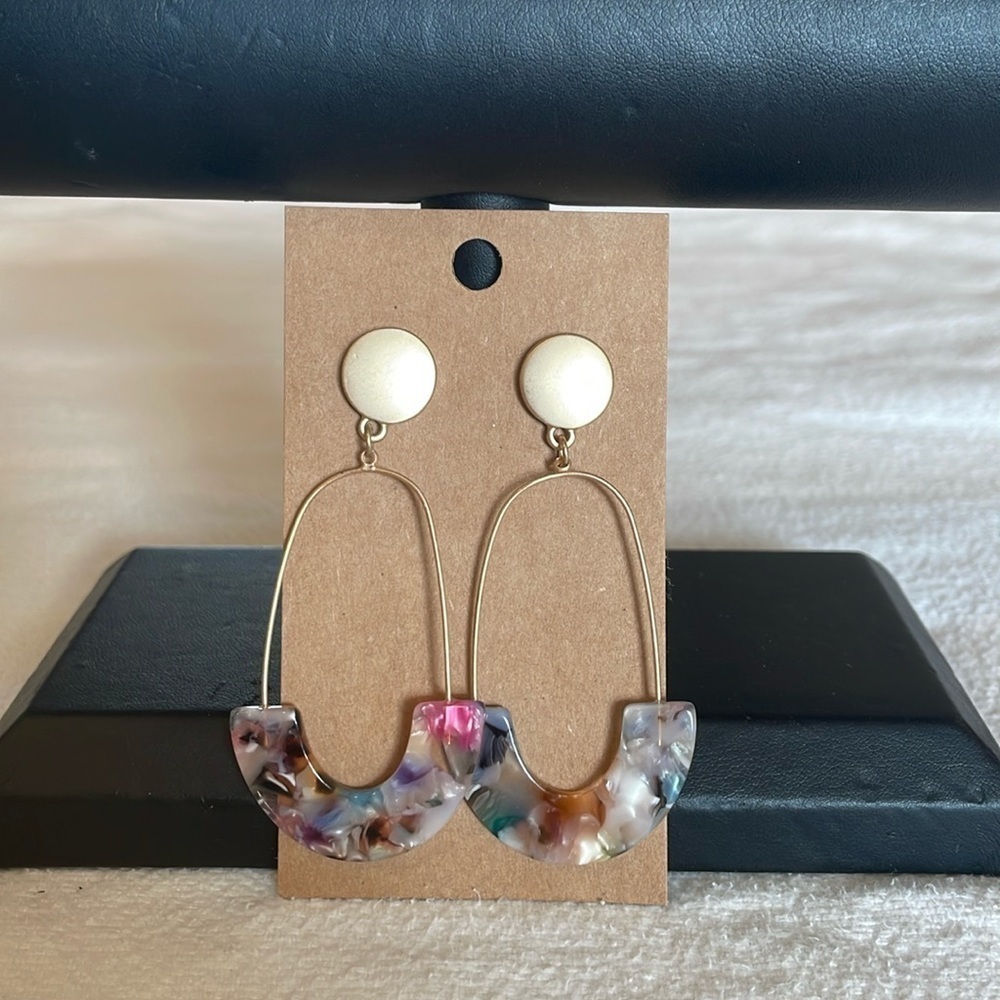 💐5/25 fun modern colorful acrylic teardrop open circle statement earrings